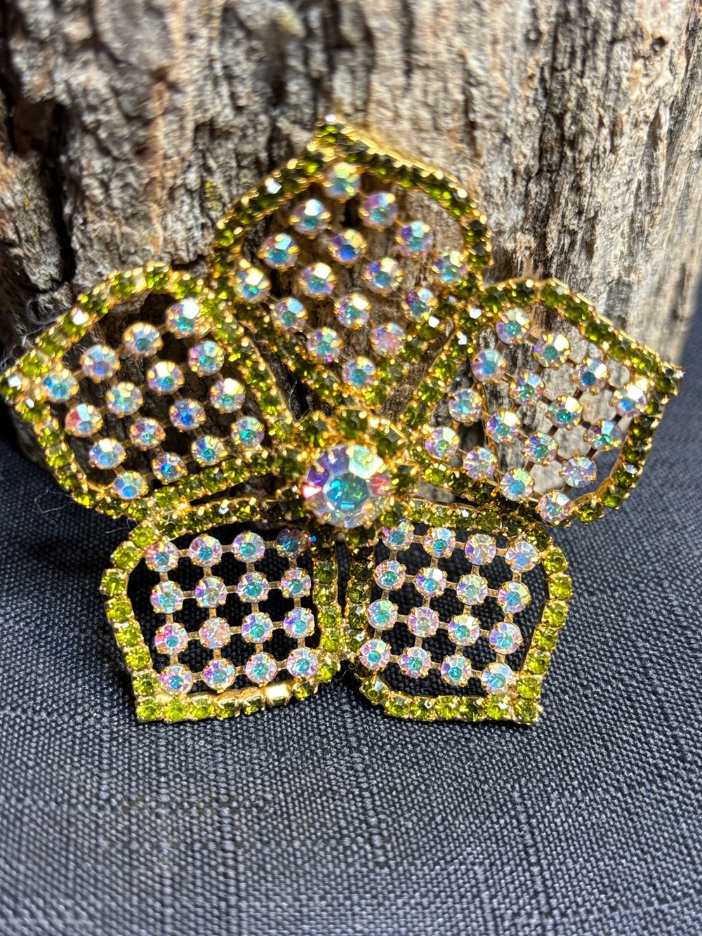 Aurora Borealis lacy floral brooch pin mothers pin